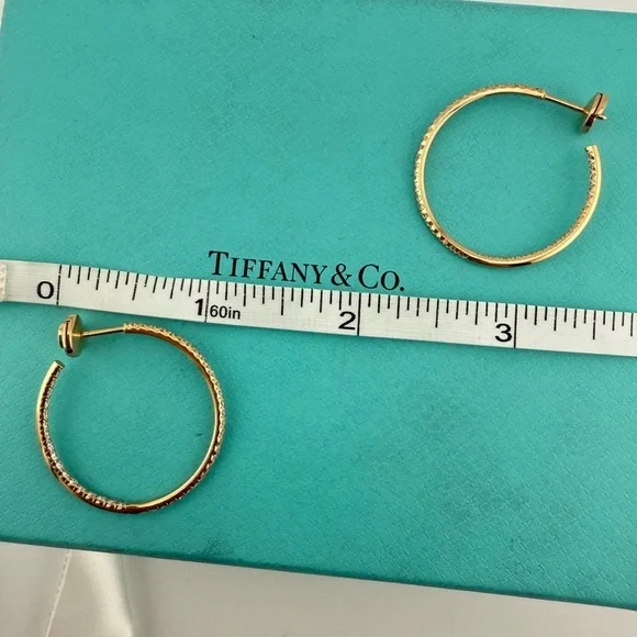 Tiffany & Co.18k Large Diamond Metro Hoop Earrings in Rose Gold - Picture 4 of 9